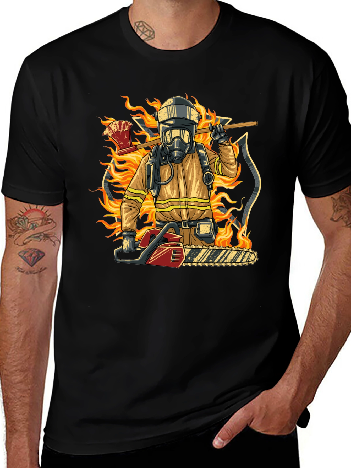 Camiseta Bombero con Motosierra y Hacha