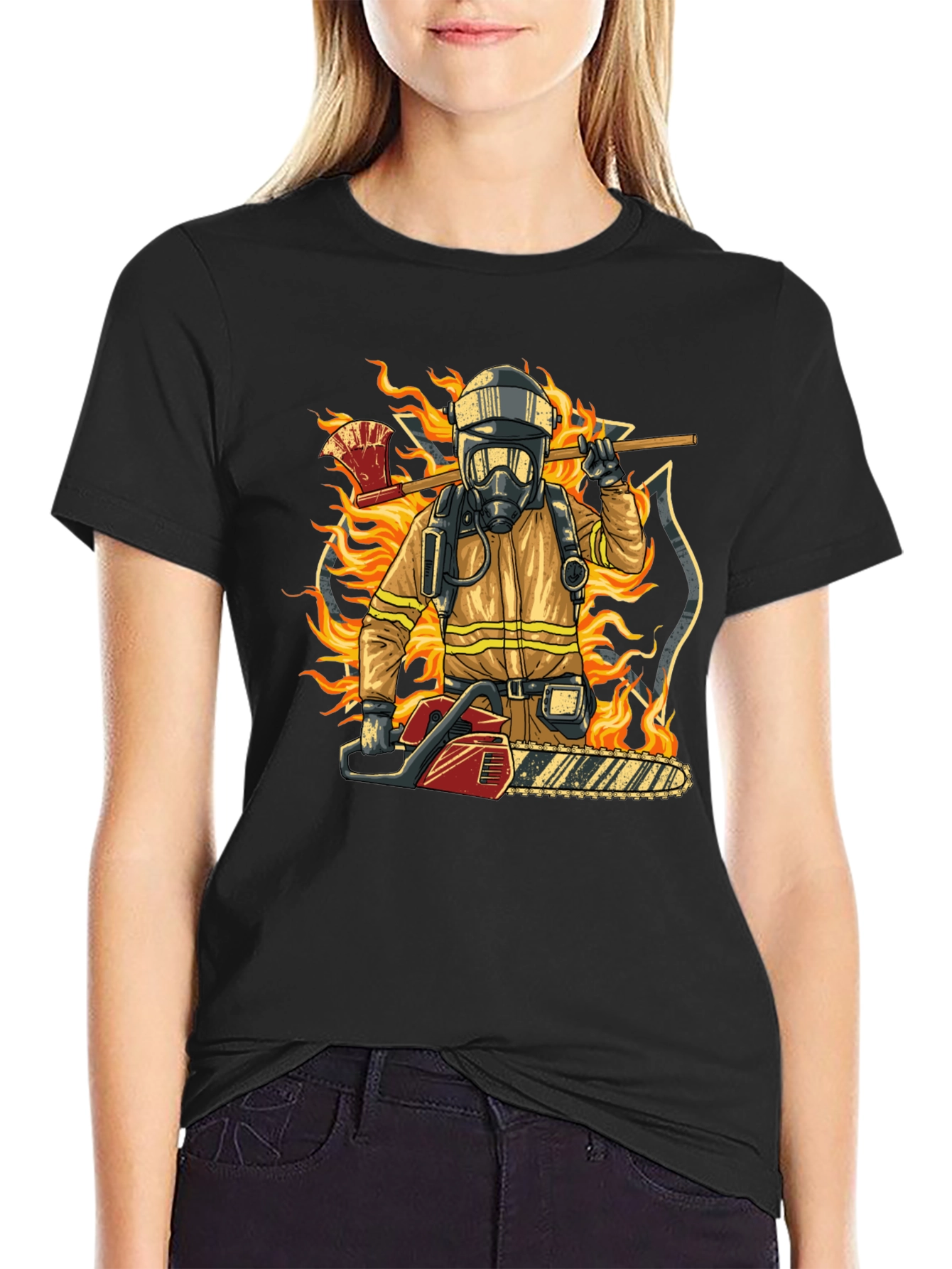 Camiseta Bombero con Motosierra y Hacha