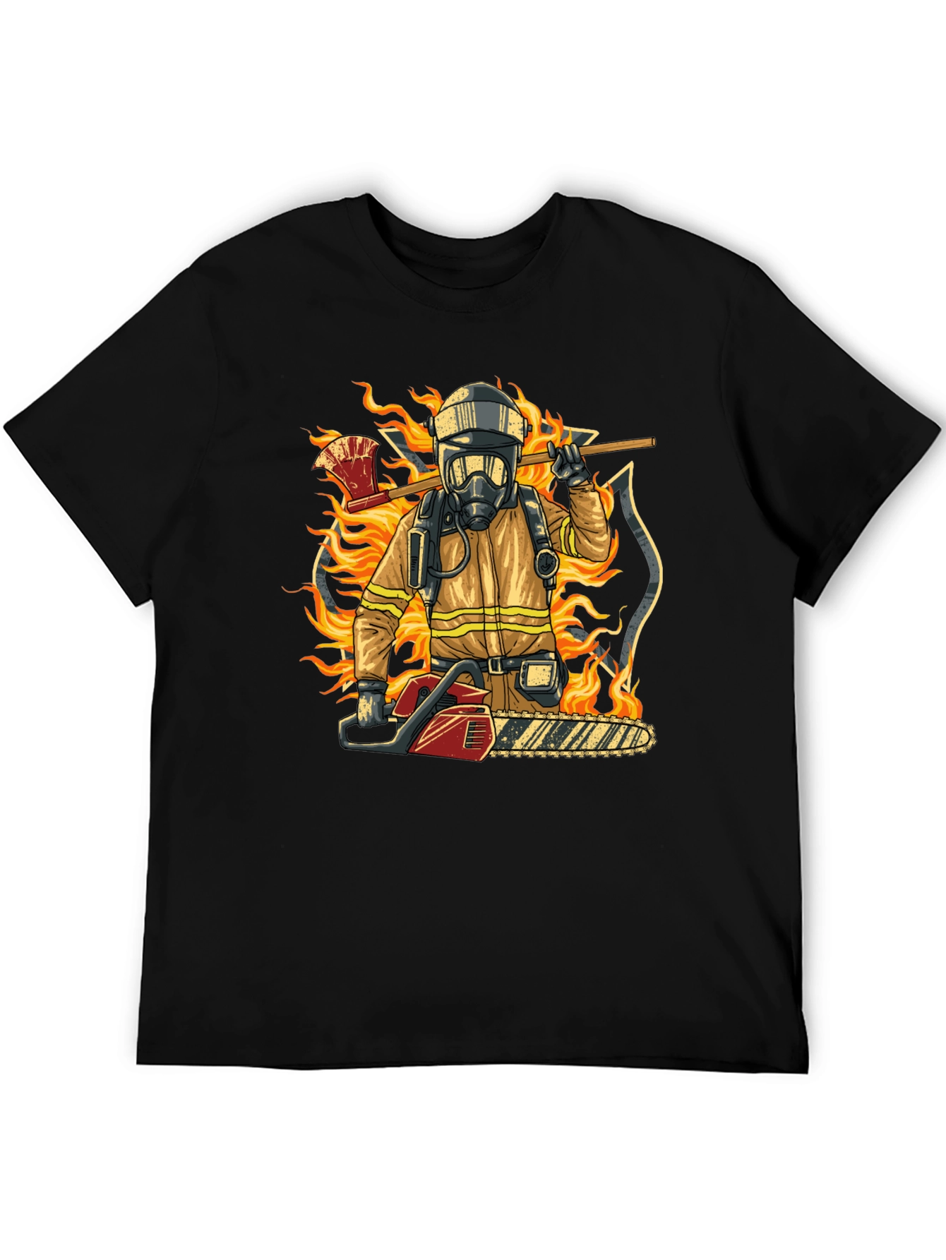 Camiseta Bombero con Motosierra y Hacha