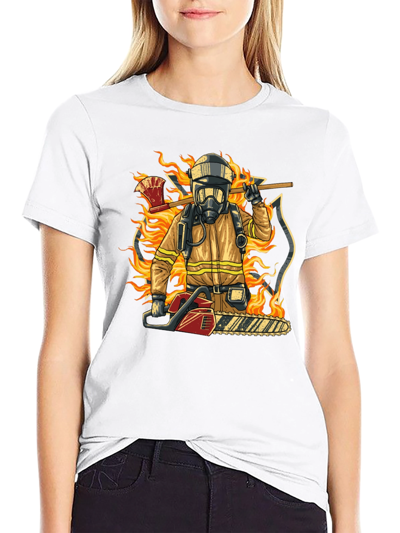 Camiseta Bombero con Motosierra y Hacha