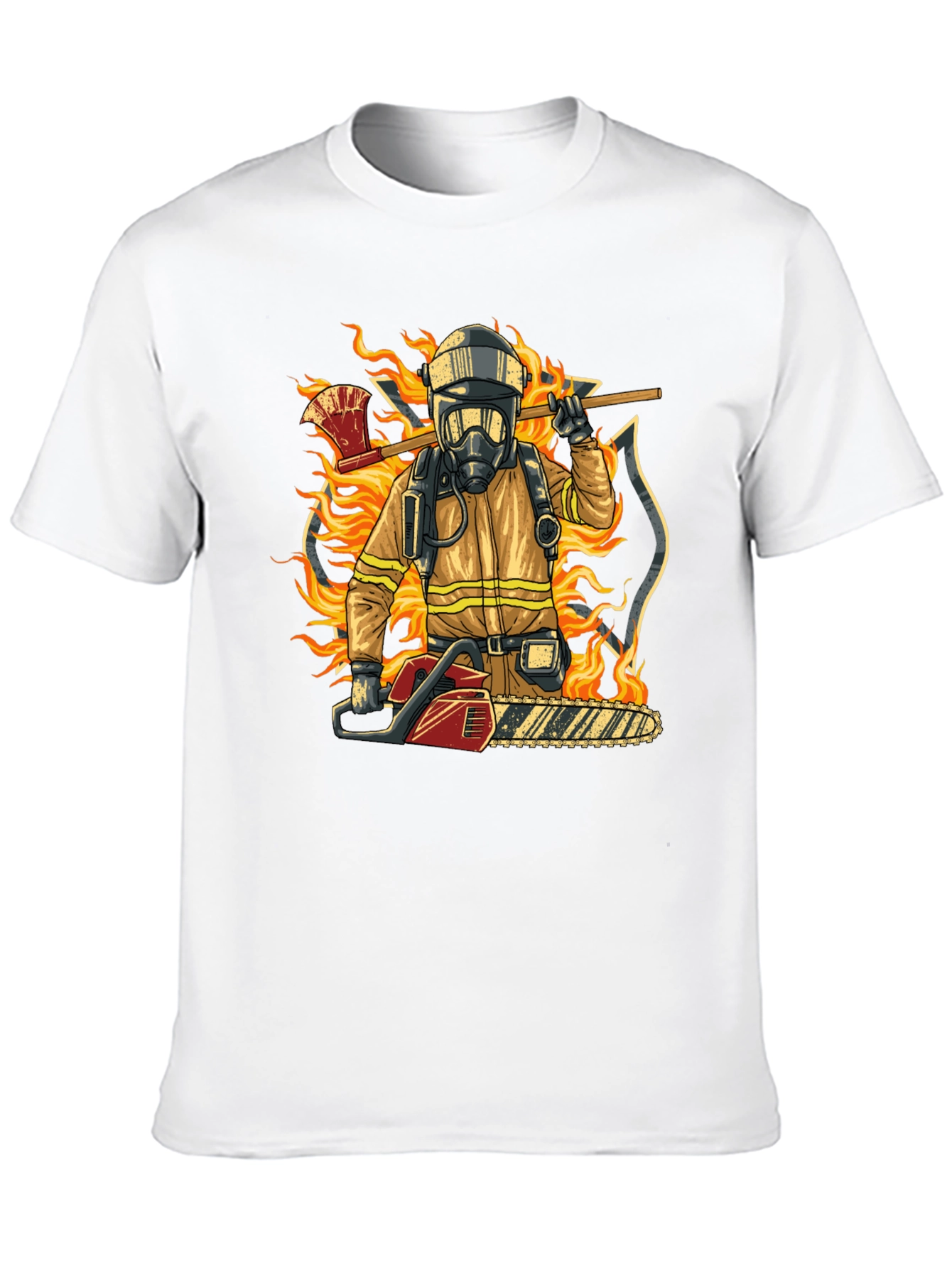 Camiseta Bombero con Motosierra y Hacha
