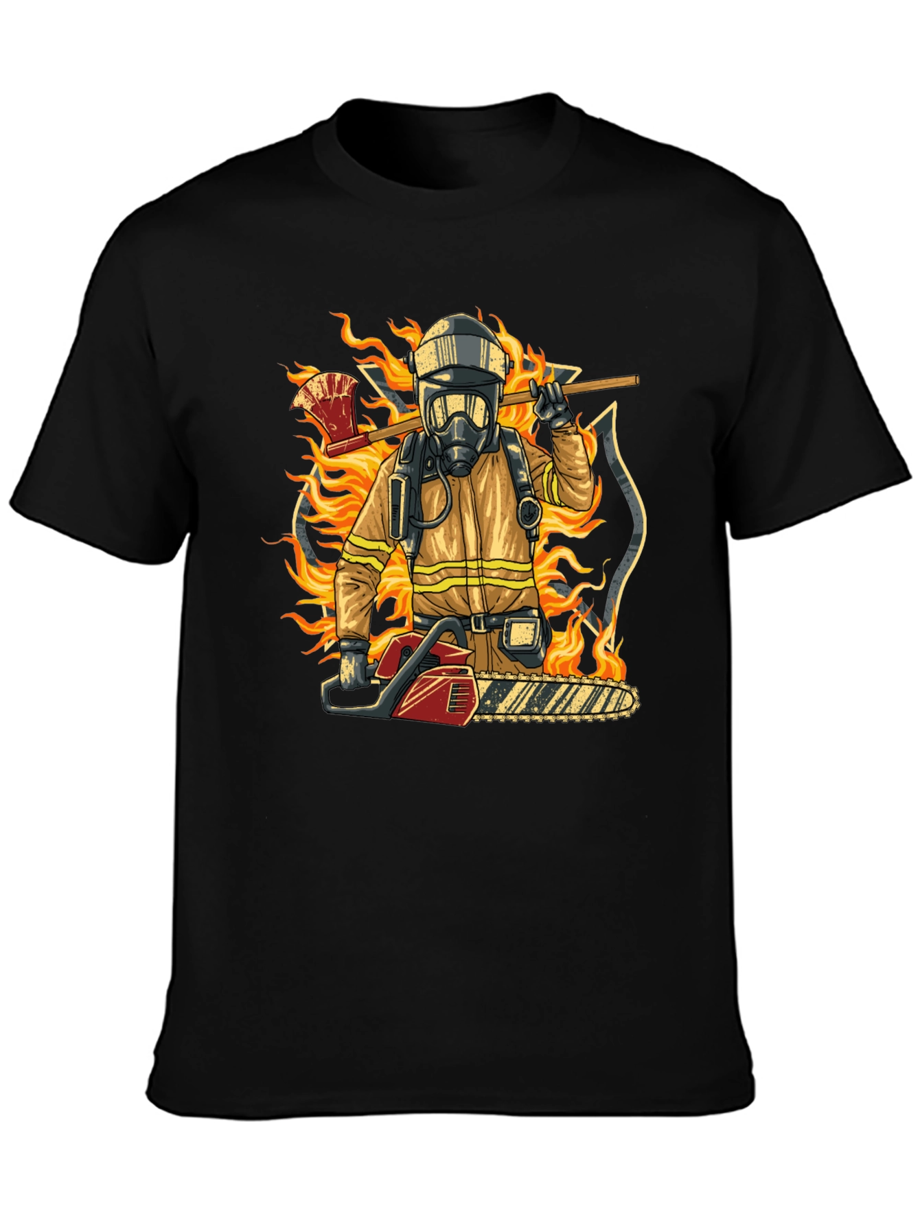 Camiseta Bombero con Motosierra y Hacha