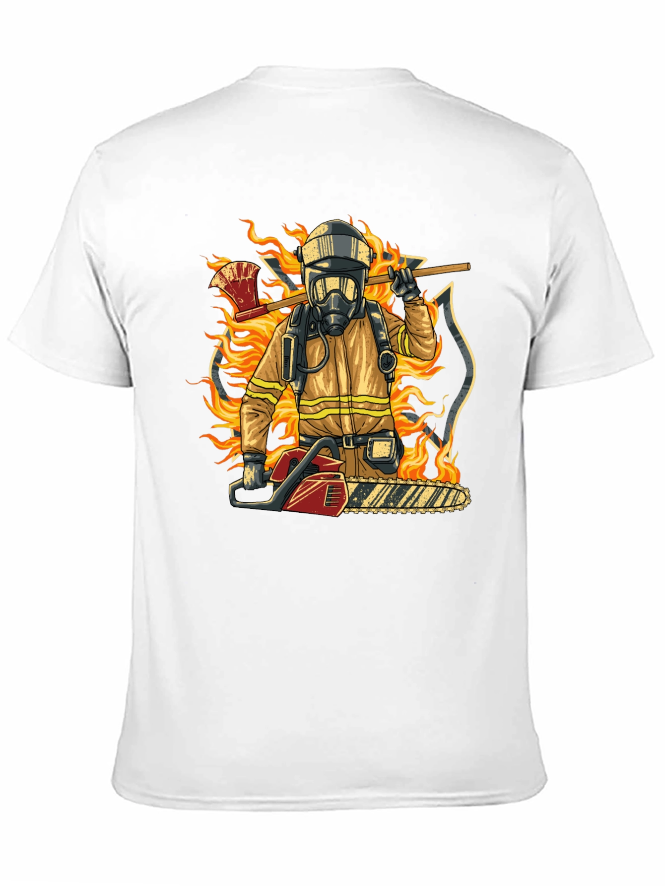 Camiseta Bombero con Motosierra y Hacha