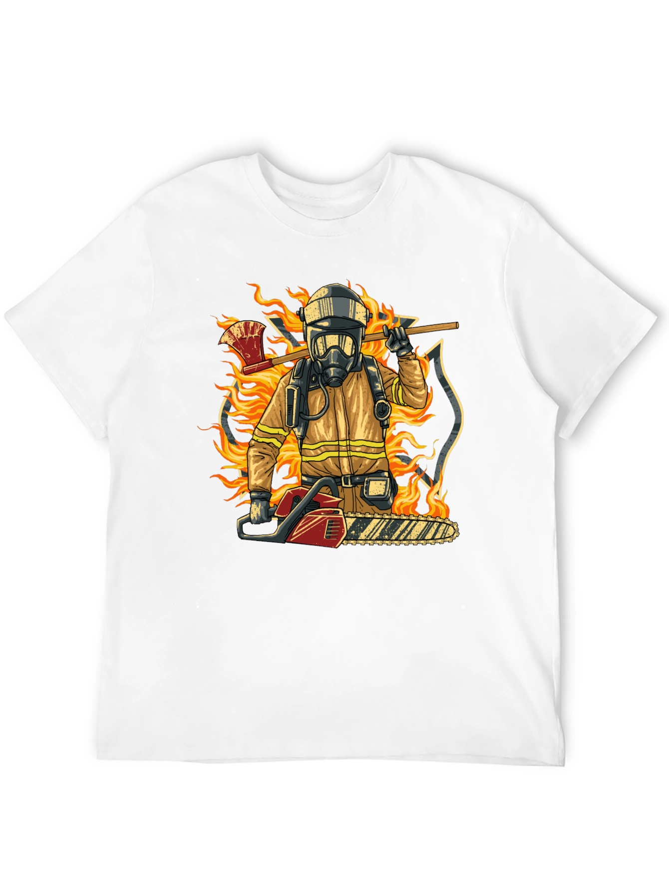Camiseta Bombero con Motosierra y Hacha