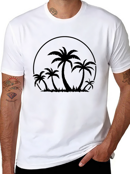 Camiseta Negra con Diseño de Palmeras Tropicales