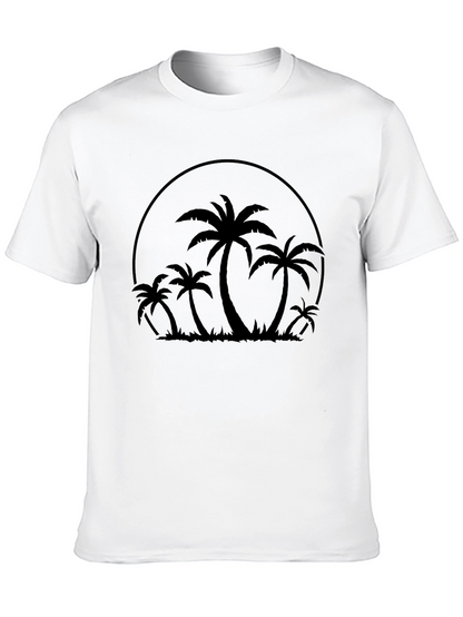 Camiseta Negra con Diseño de Palmeras Tropicales