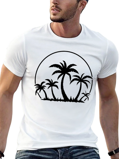 Camiseta Negra con Diseño de Palmeras Tropicales