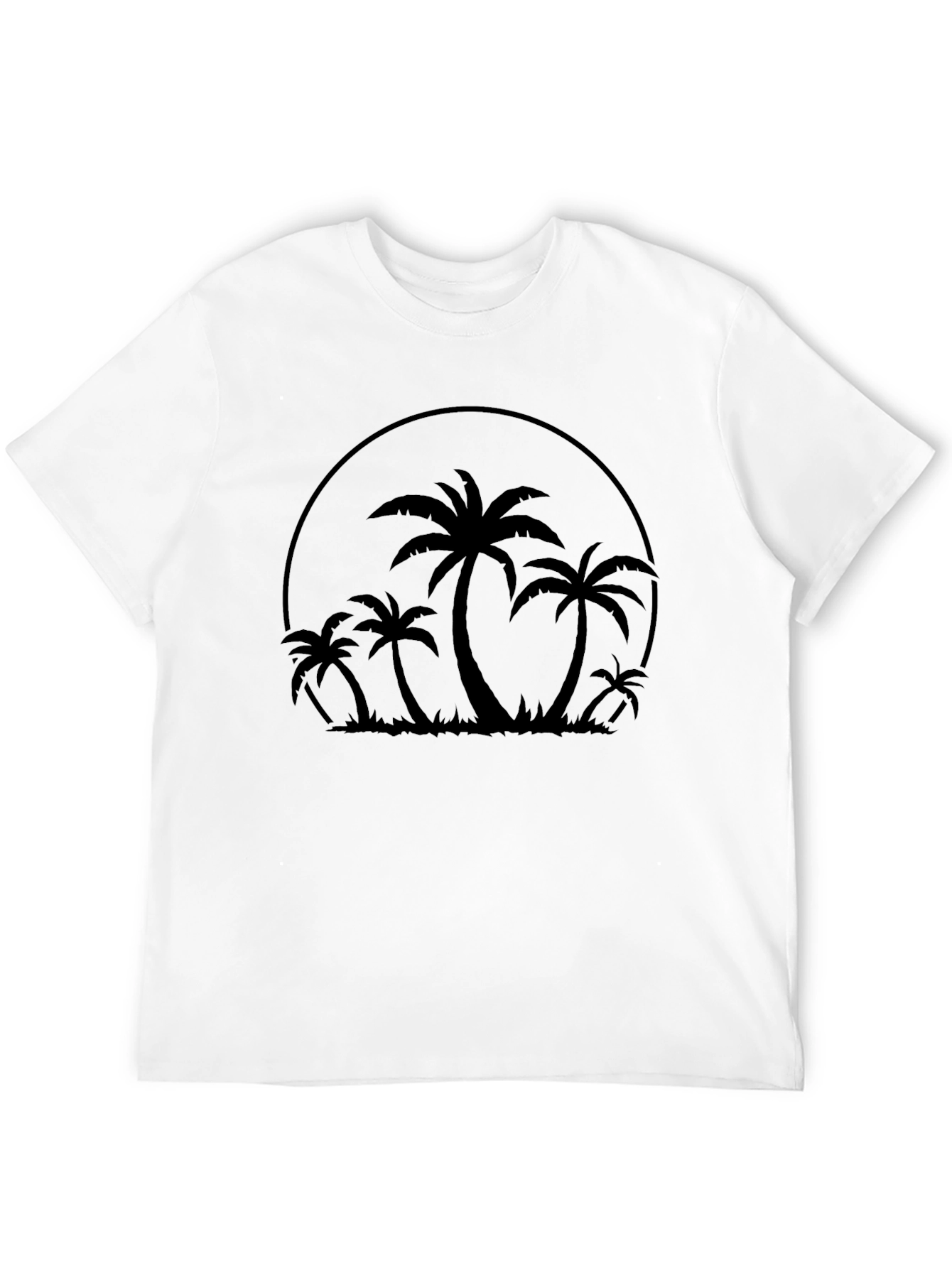 Camiseta Negra con Diseño de Palmeras Tropicales