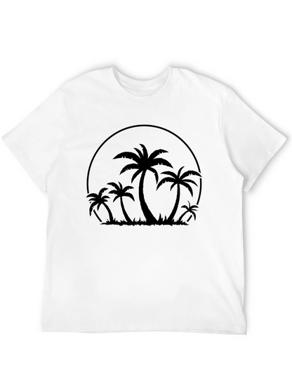 Camiseta Negra con Diseño de Palmeras Tropicales