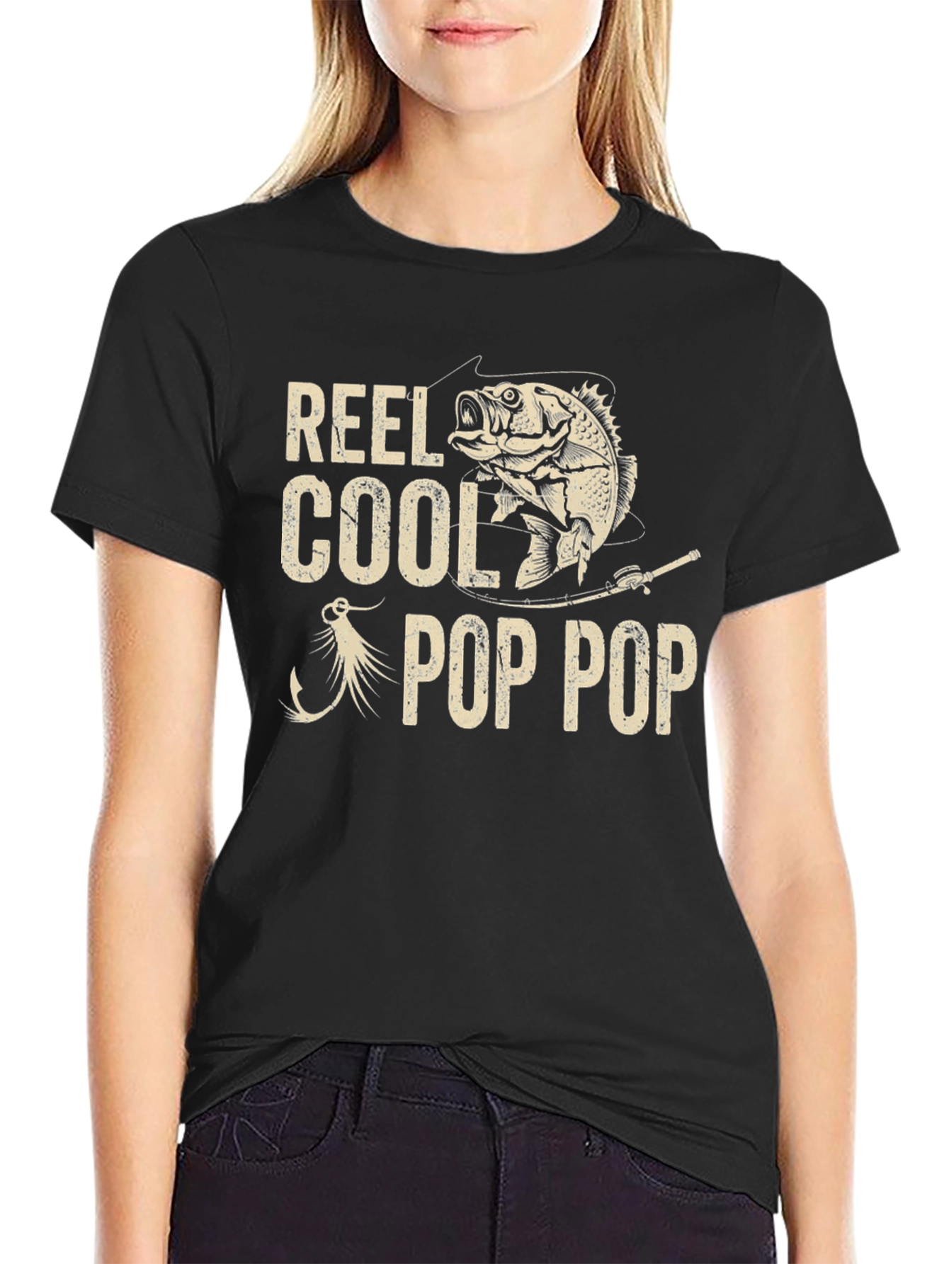 Camiseta Negra Reel Cool Pop Pop Pesca