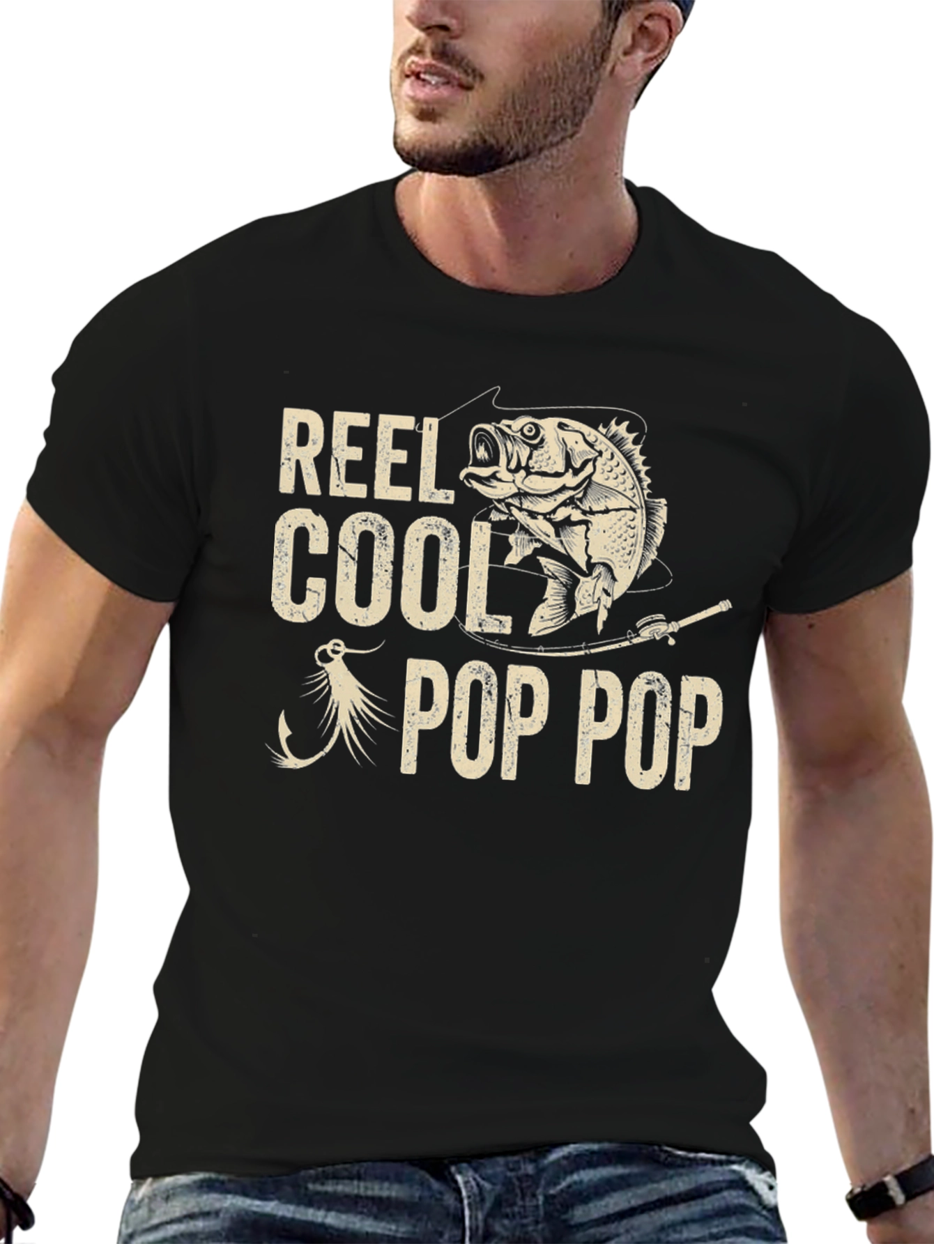 Camiseta Negra Reel Cool Pop Pop Pesca