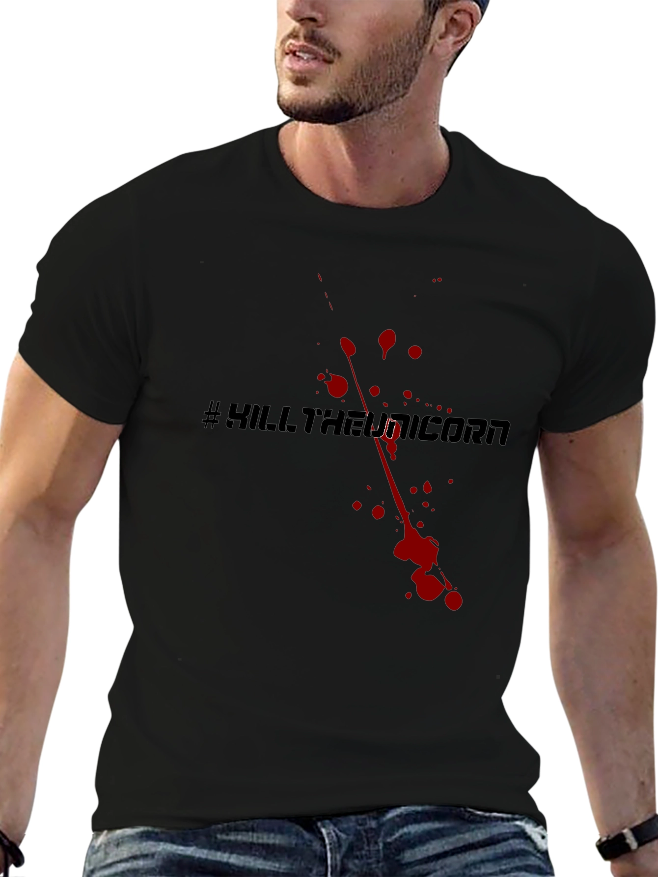 Camiseta Negra #KillTheUnicorn Estilo Sangriento