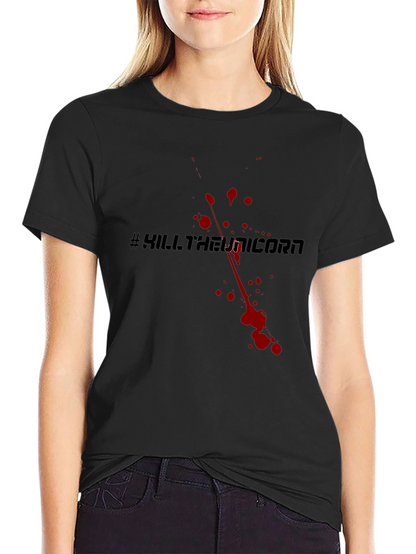 Camiseta Negra #KillTheUnicorn Estilo Sangriento