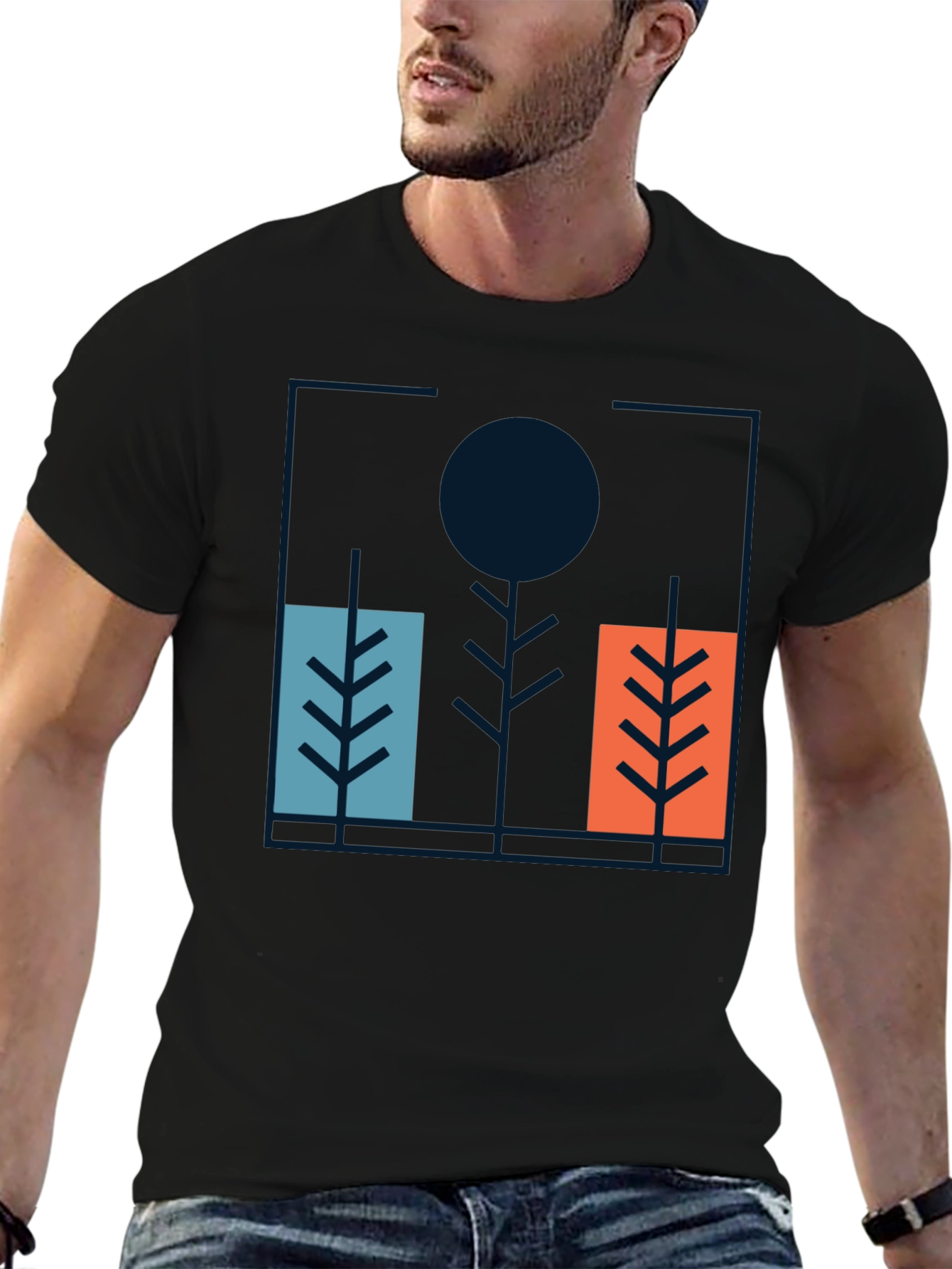 Camiseta Negra con Diseño Abstracto Moderno