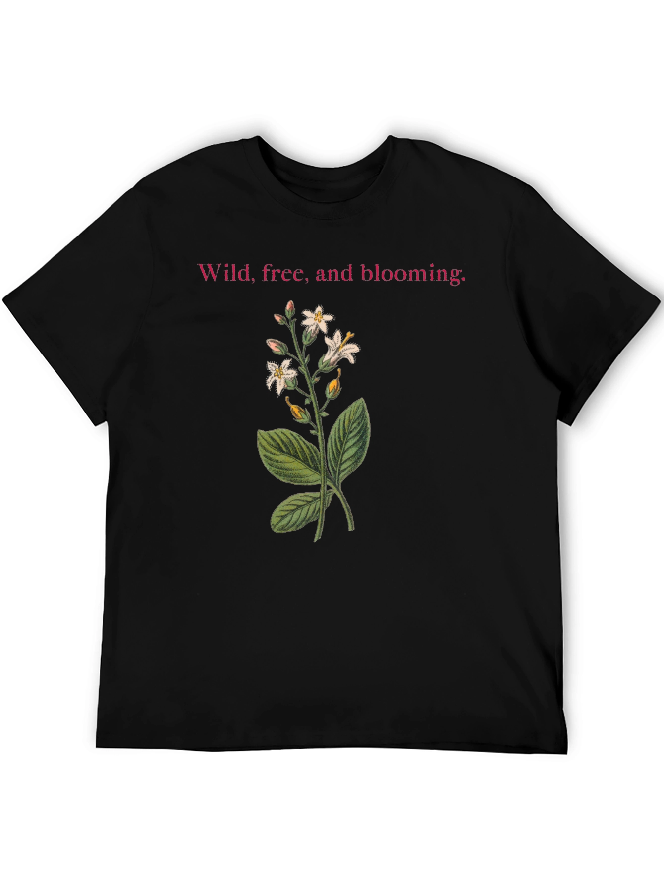 Camiseta Negra: Flores Silvestres y Libertad