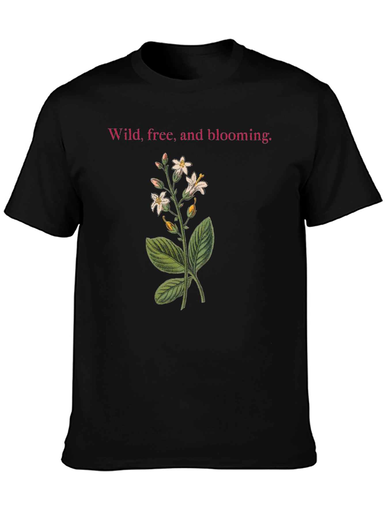 Camiseta Negra: Flores Silvestres y Libertad