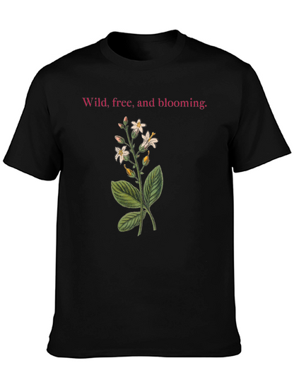 Camiseta Negra: Flores Silvestres y Libertad