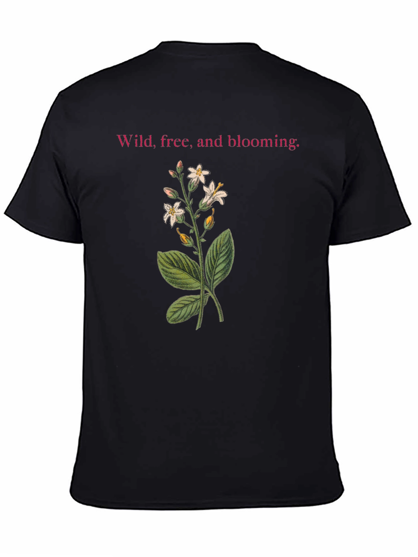 Camiseta Negra: Flores Silvestres y Libertad