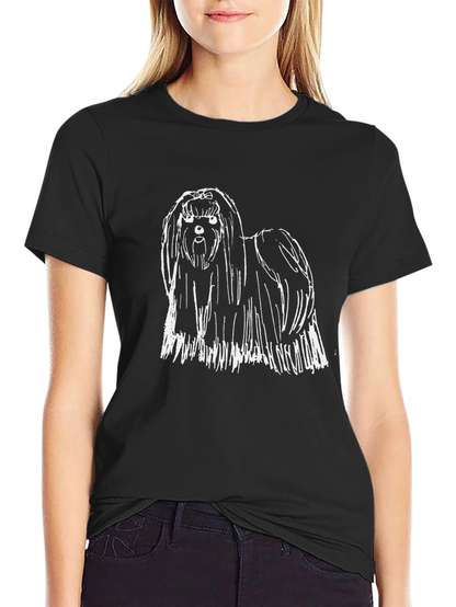 Camiseta Negra con Diseño de Perro Shih Tzu