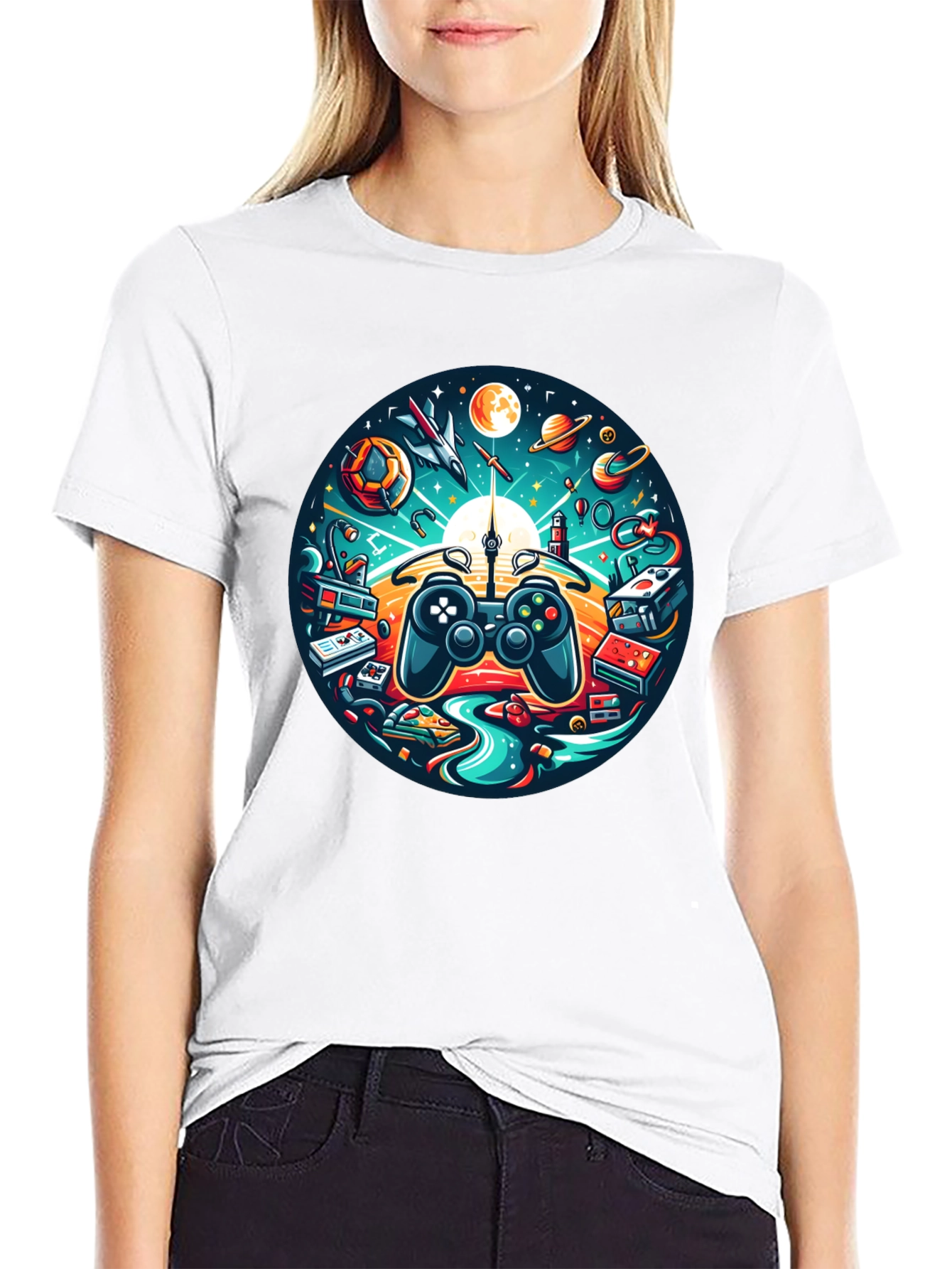Camiseta Negra Gaming Universo Divertido
