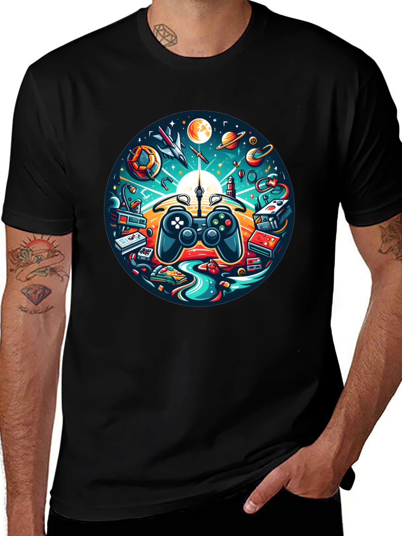 Camiseta Negra Gaming Universo Divertido