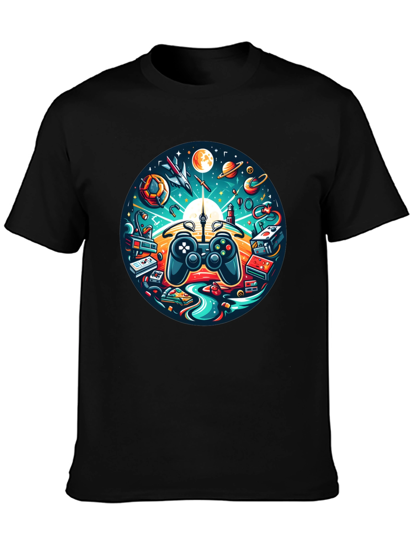 Camiseta Negra Gaming Universo Divertido