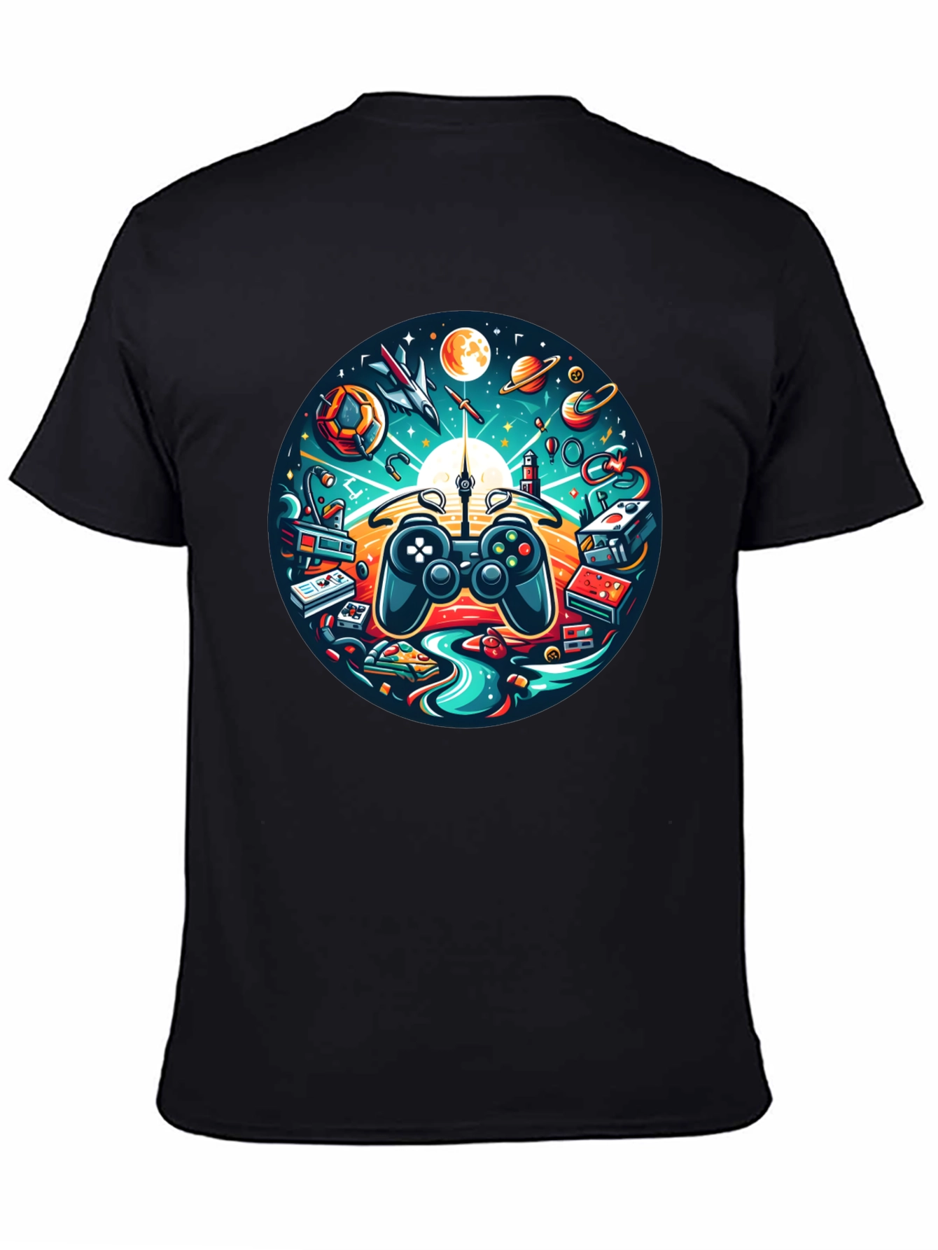 Camiseta Negra Gaming Universo Divertido