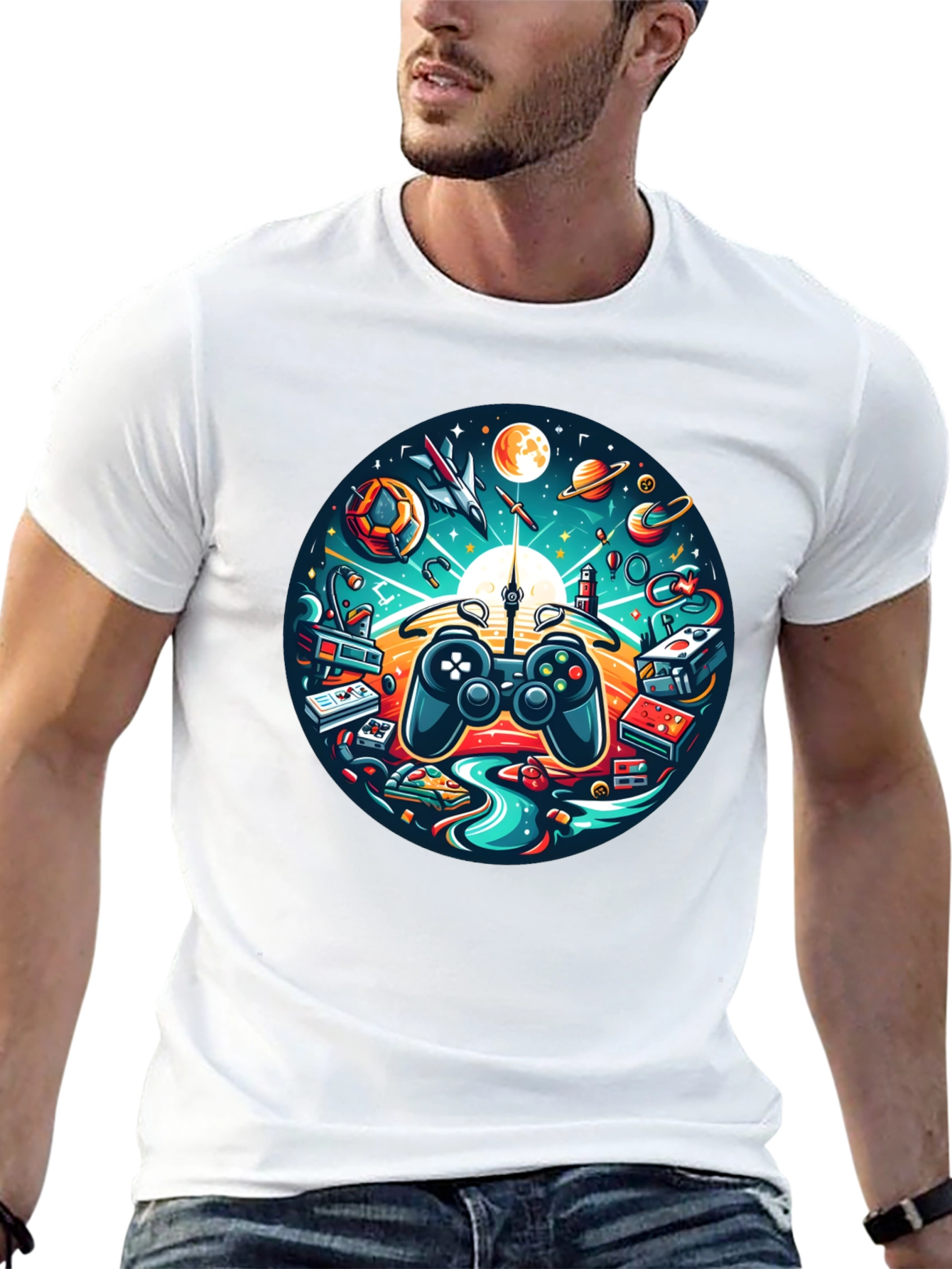 Camiseta Negra Gaming Universo Divertido