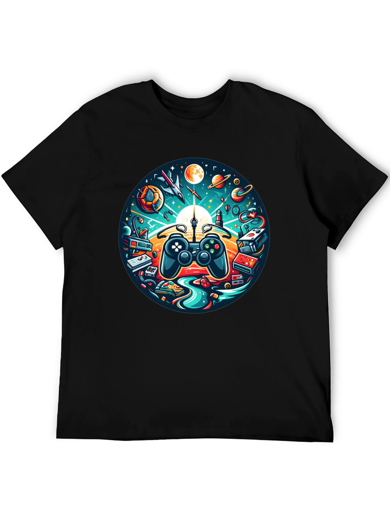 Camiseta Negra Gaming Universo Divertido