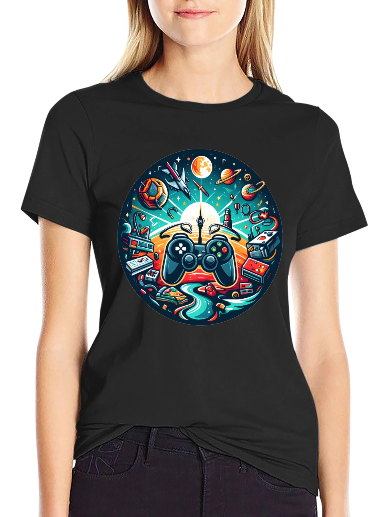 Camiseta Negra Gaming Universo Divertido