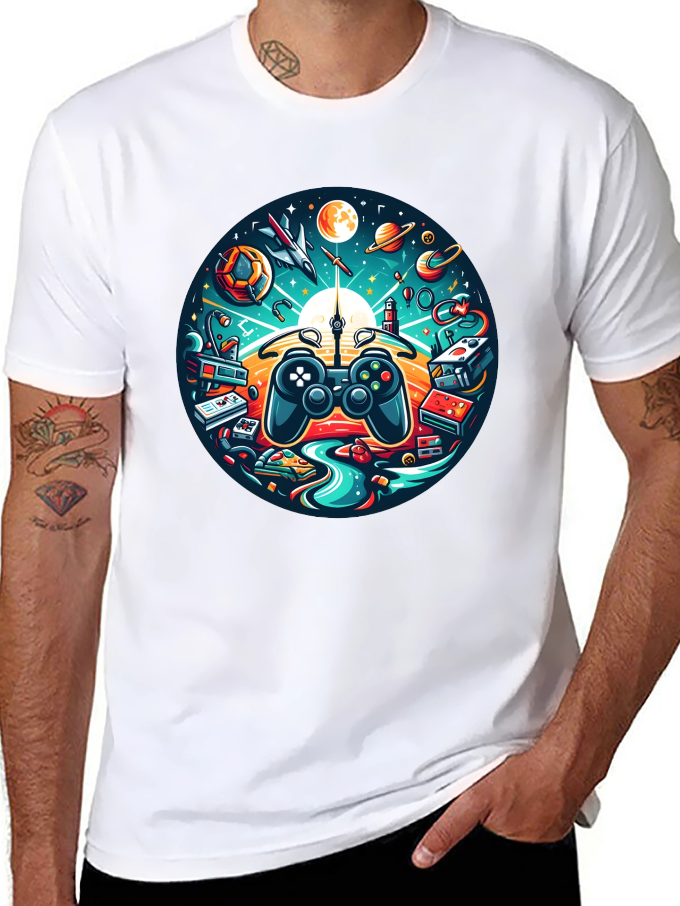 Camiseta Negra Gaming Universo Divertido
