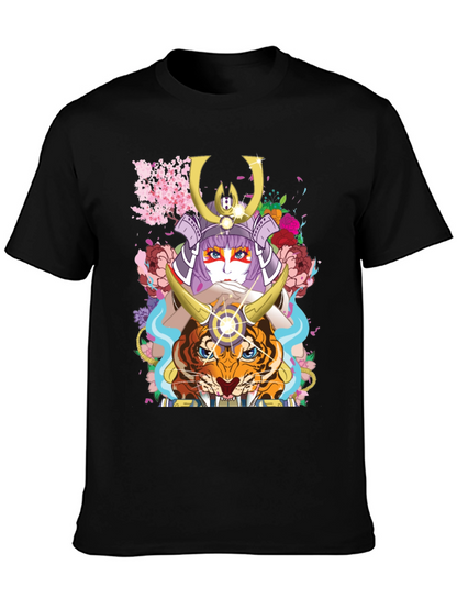 Camiseta Negra con Diseño de Samurai y Tigre