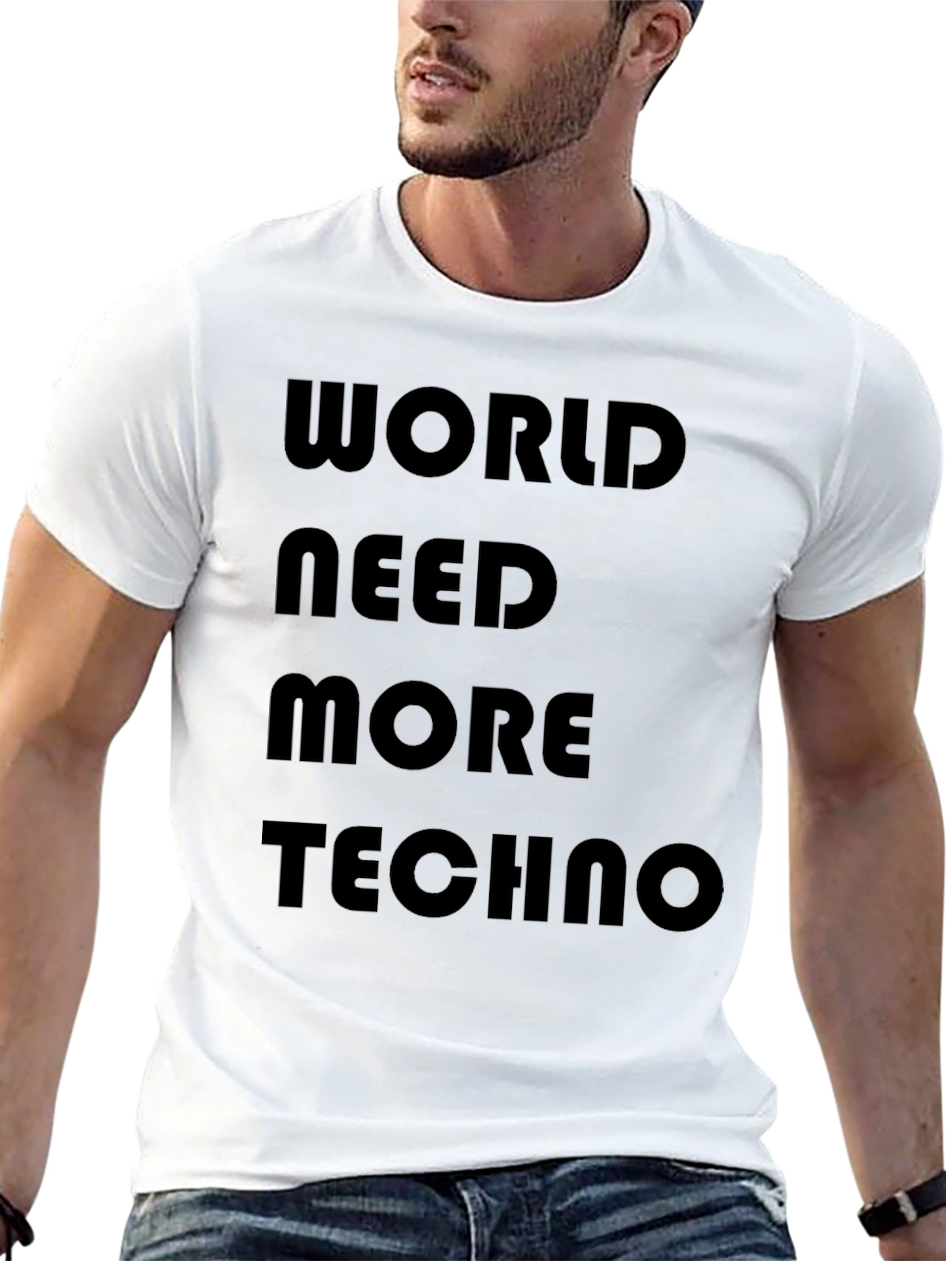 Camiseta Negra: World Need More Techno