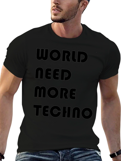 Camiseta Negra: World Need More Techno