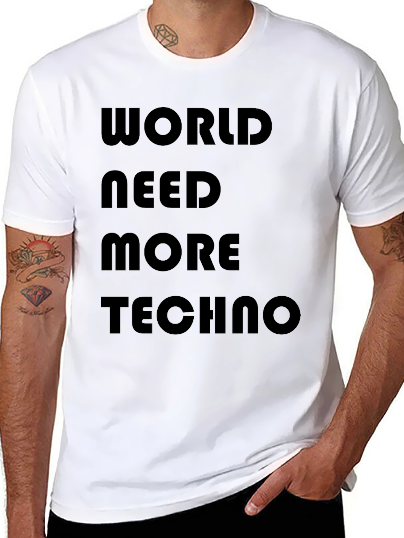 Camiseta Negra: World Need More Techno
