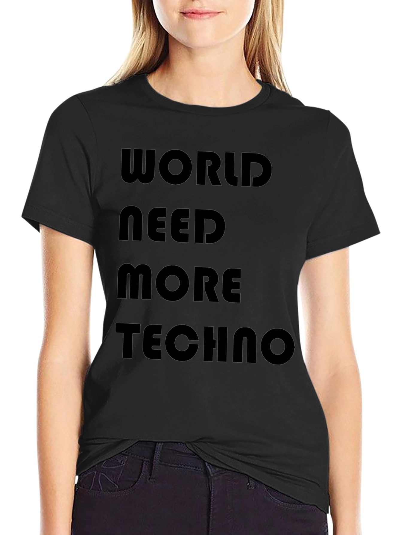 Camiseta Negra: World Need More Techno
