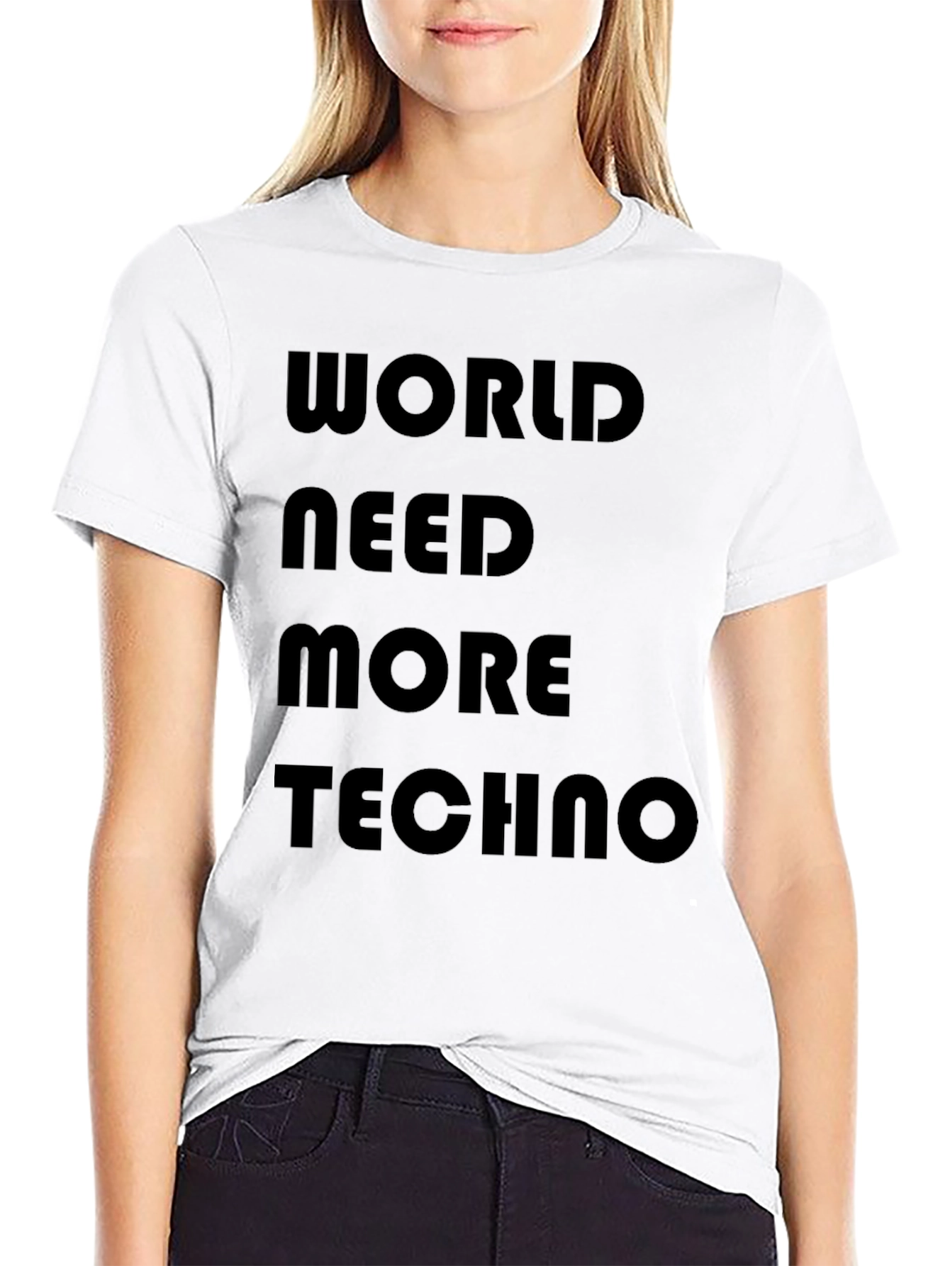 Camiseta Negra: World Need More Techno