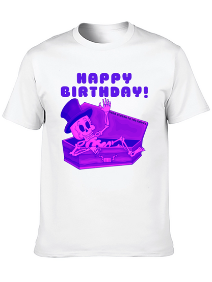 Camiseta Negra Feliz Cumpleaños Esqueleto en Ataúd