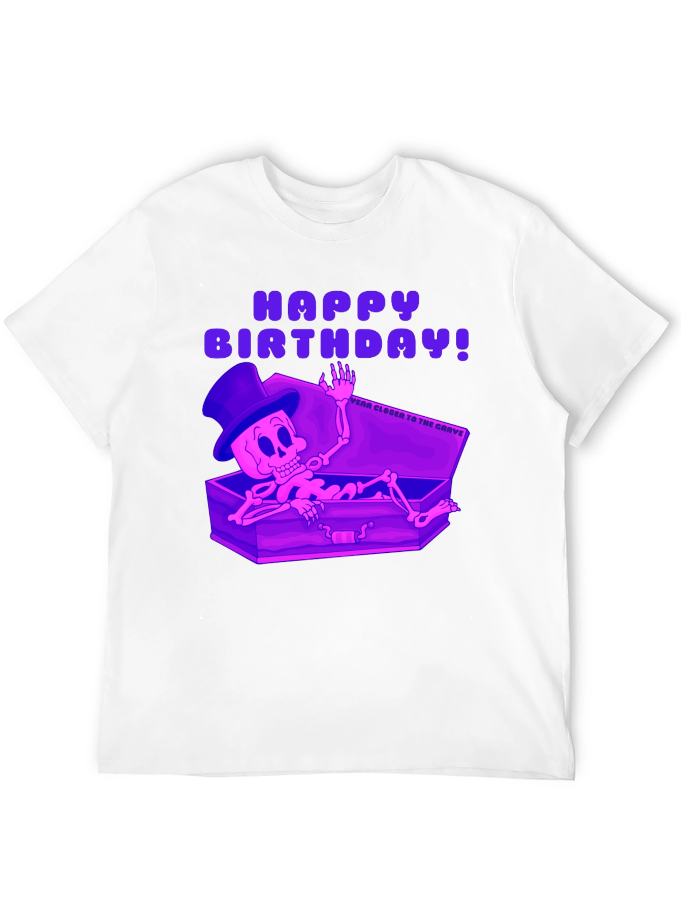 Camiseta Negra Feliz Cumpleaños Esqueleto en Ataúd