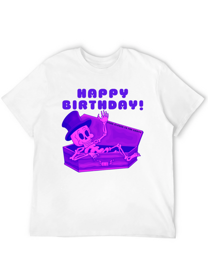 Camiseta Negra Feliz Cumpleaños Esqueleto en Ataúd