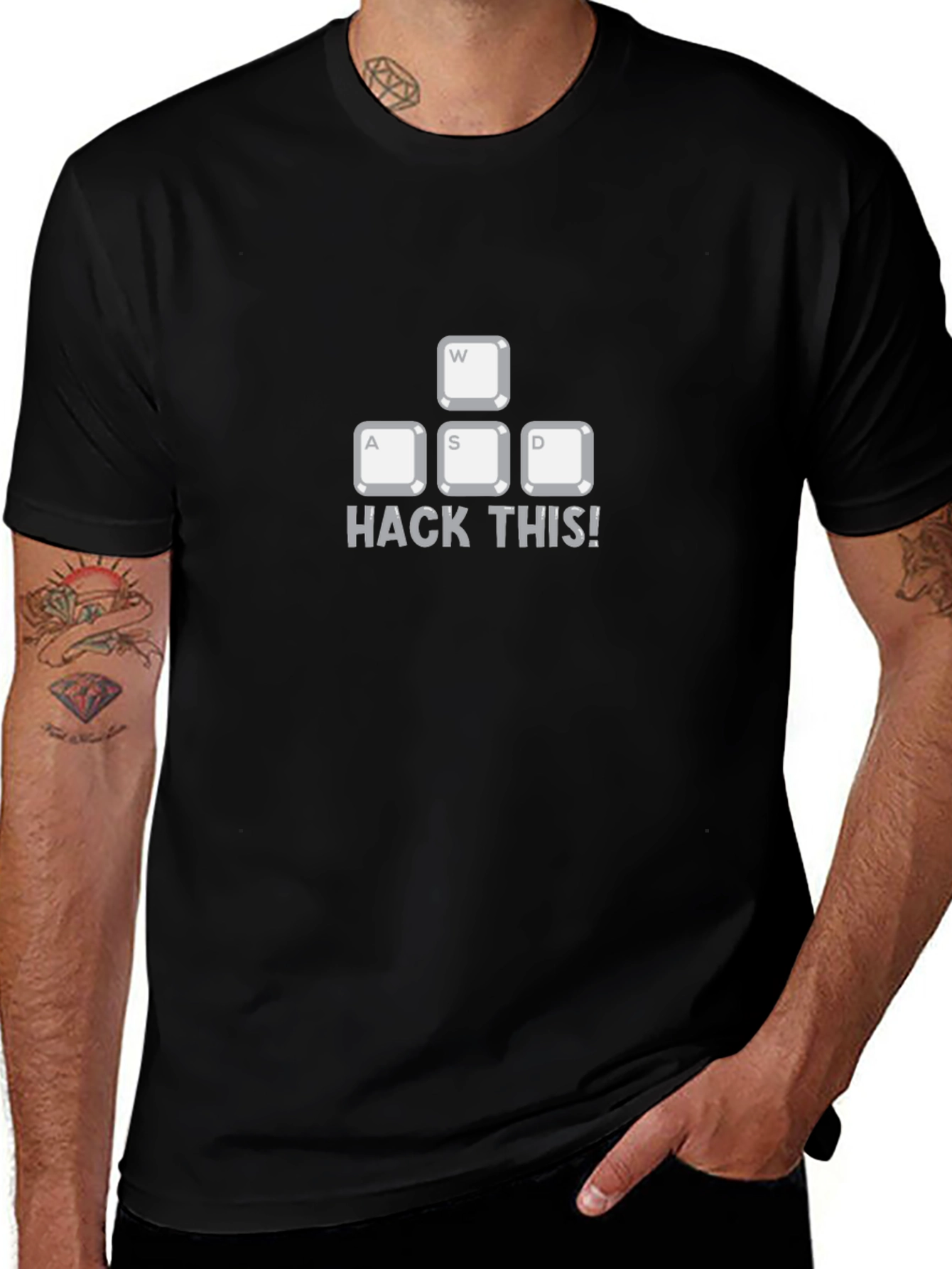 Camiseta Negra: Hack This! Teclas WASD para Programadores