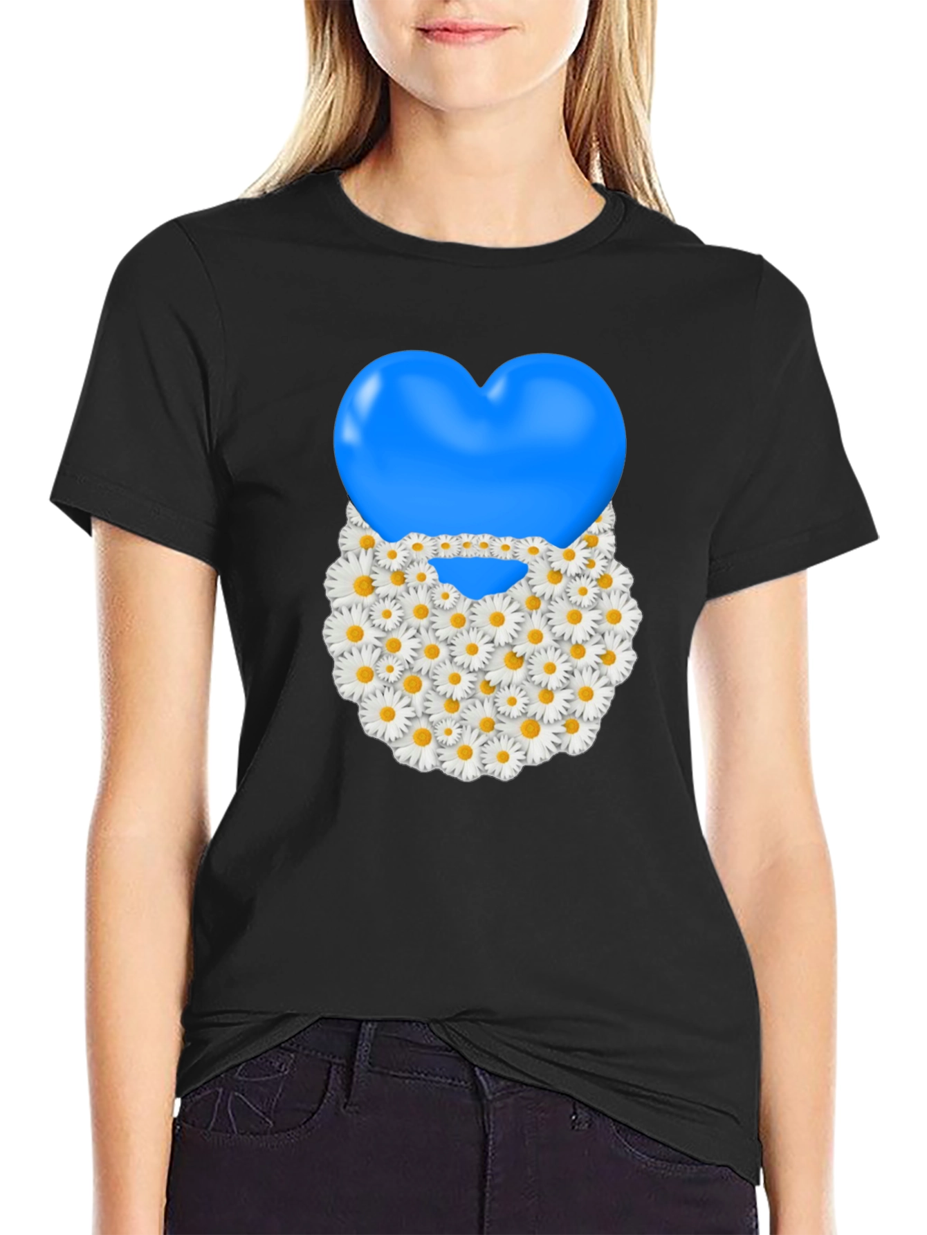 Camiseta Negra con Corazón Floral