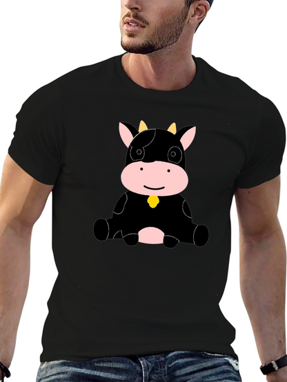 Camiseta Negra con Diseño de Vaca Adorable