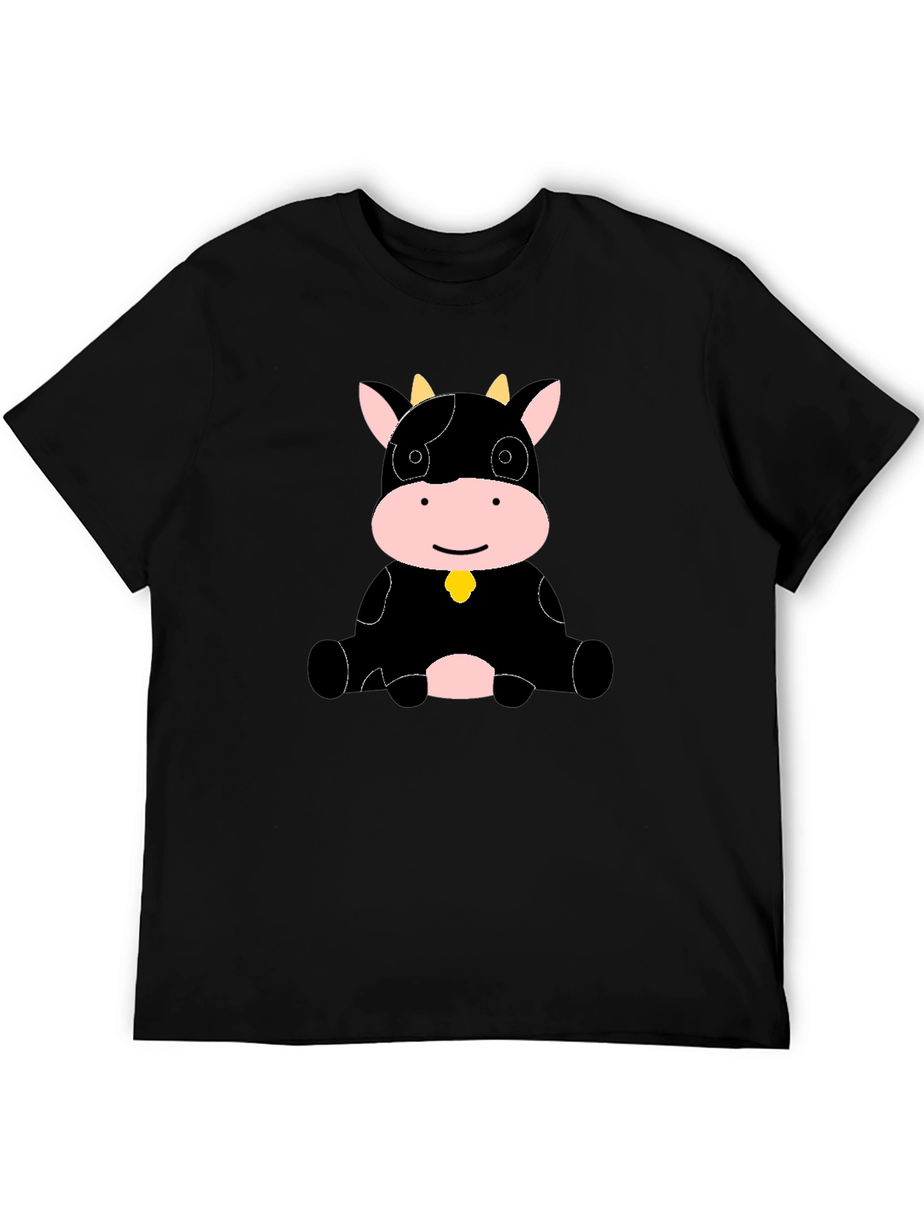 Camiseta Negra con Diseño de Vaca Adorable