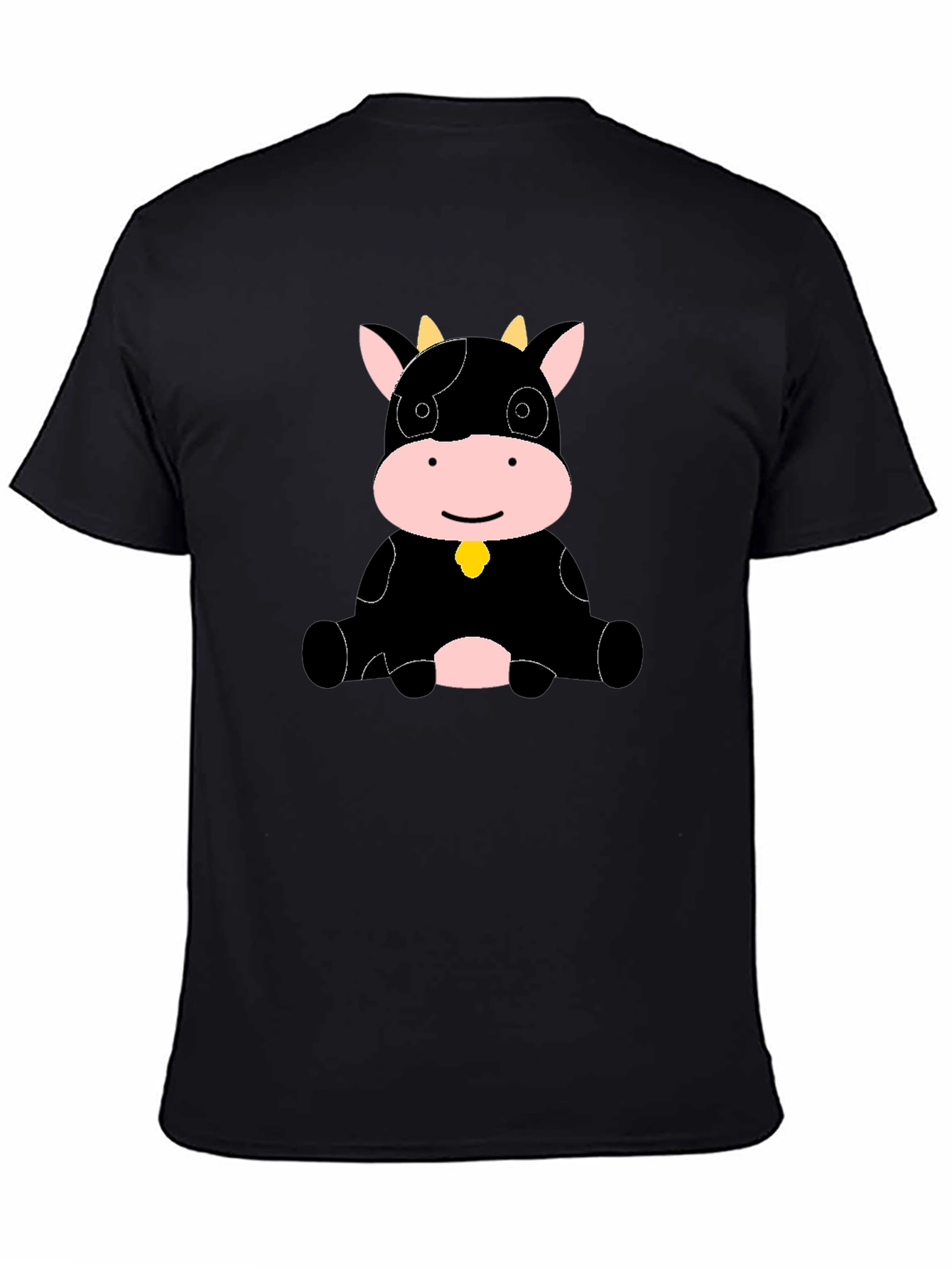 Camiseta Negra con Diseño de Vaca Adorable