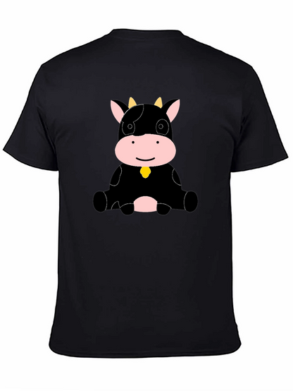 Camiseta Negra con Diseño de Vaca Adorable