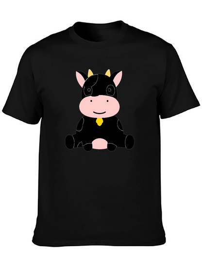 Camiseta Negra con Diseño de Vaca Adorable