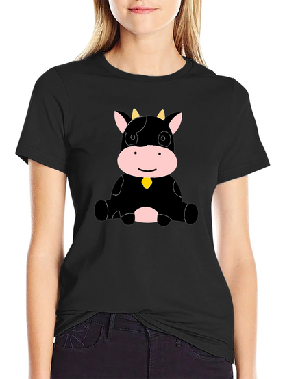 Camiseta Negra con Diseño de Vaca Adorable