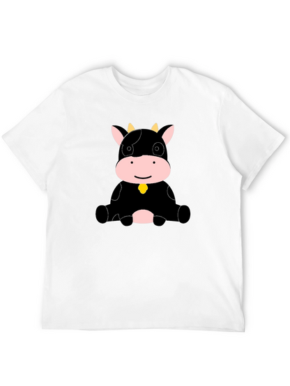 Camiseta Negra con Diseño de Vaca Adorable