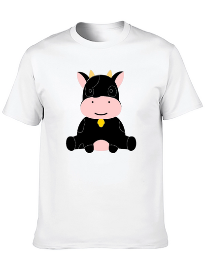 Camiseta Negra con Diseño de Vaca Adorable